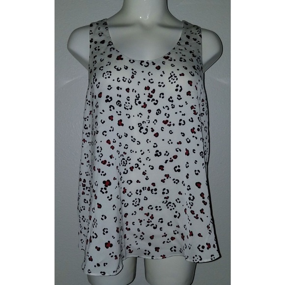 Lumiere Tank Top Size Medium Partly Open Ruffle Back Ivory Black Red Sheer Lined - Picture 1 of 8